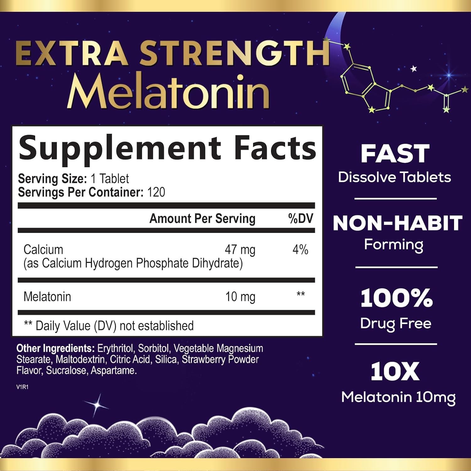 Melatonin 10Mg Fast Dissolve Supplements, Sleep Support Supplement for Adults –