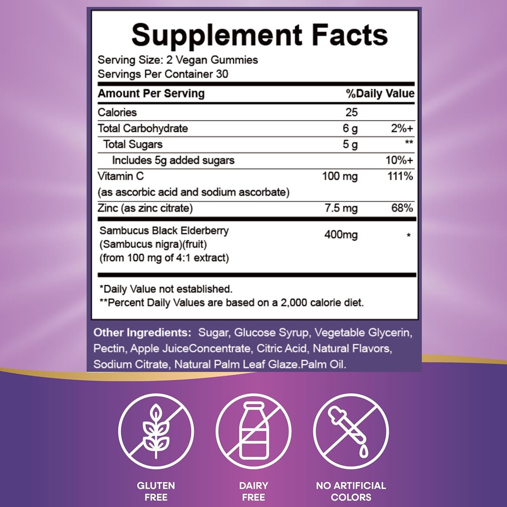 1/2/3pcs Elderberry Gummies with Zinc Vitamin C, D – Sambucus Elderberry Gummies