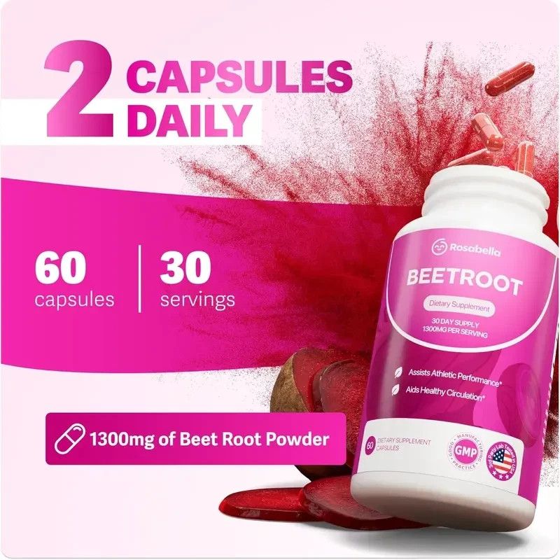 3 Pack of Rosabella Organic Beetroot Capsules (1300mg) for Blood Flow & Heart He