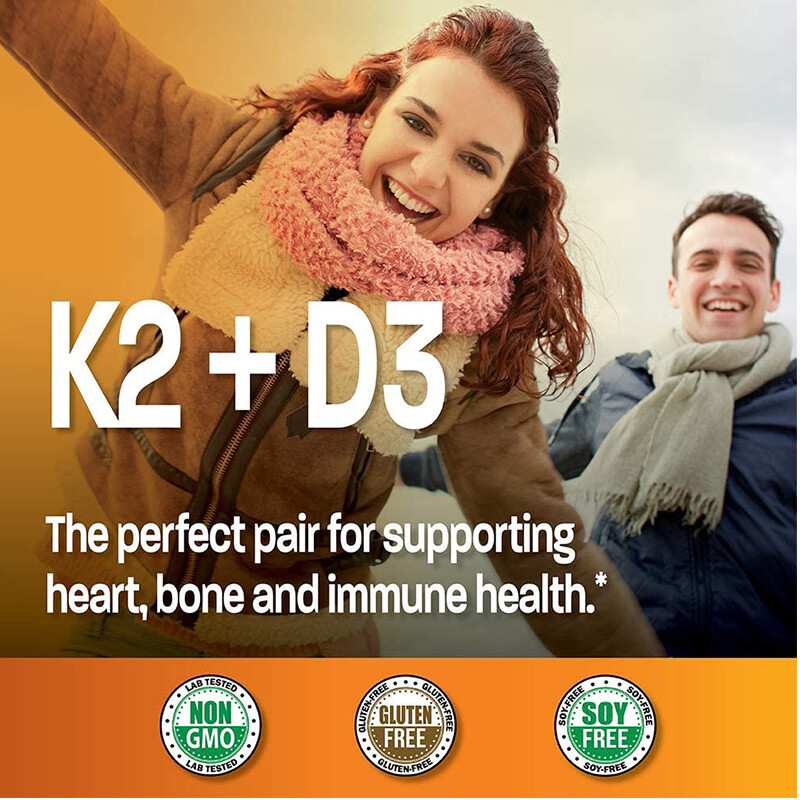 Vitamin K2 (MK7) + D3 Extra Strength Bone & Heart Health Non GMO, 30/60/120 Caps