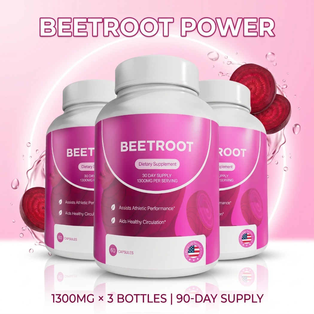 3-Pk Rosabella Organic Beetroot 1300mg – Circulation & Vitality – 180ct