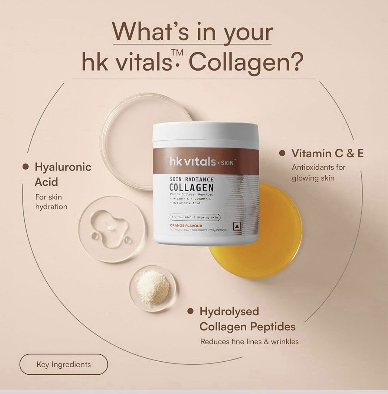 hk vitals Skin Radiance Marine Collagen Supplement Powder(orange 200g)VitaminC,E