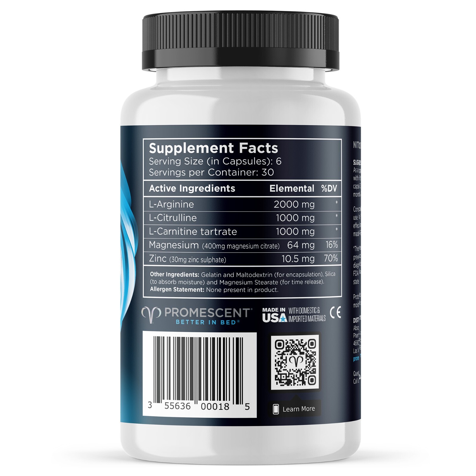 VitaFLUX Nitric Oxide Booster Supplement L-Arginine L-Citrulline 180 Capsules