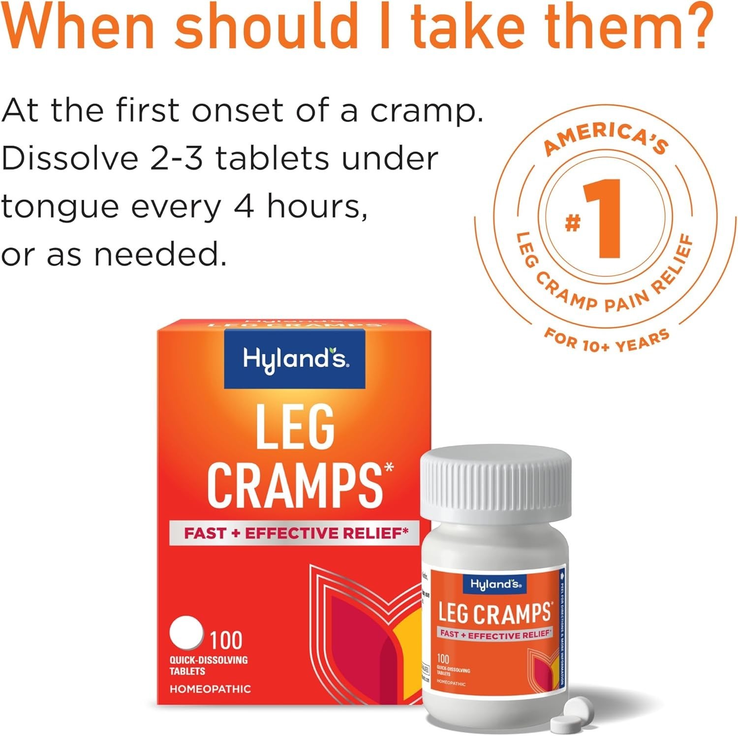 Hyland’S Leg Cramps Quick Dissolving Tablets Natural Pain Relief No Flavor 100Ct