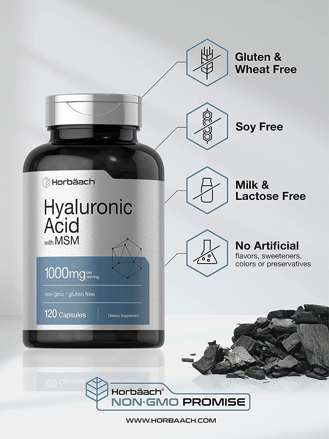 Hyaluronic Acid with MSM | 1000 mg | 120 Capsules | Non-GMO | by Horbaach