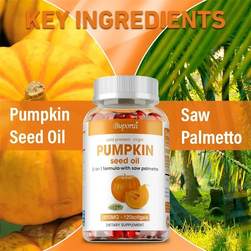 Pumpkin Seed Oil 120pcs – Support Prostate and Urinary Tract Health, Hair Growth