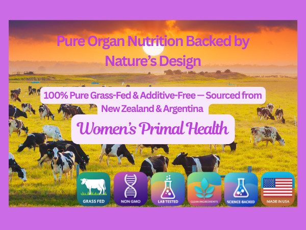 PrimoNourish Grass-Fed Beef Organ Supplement for Women, 120 Capsules