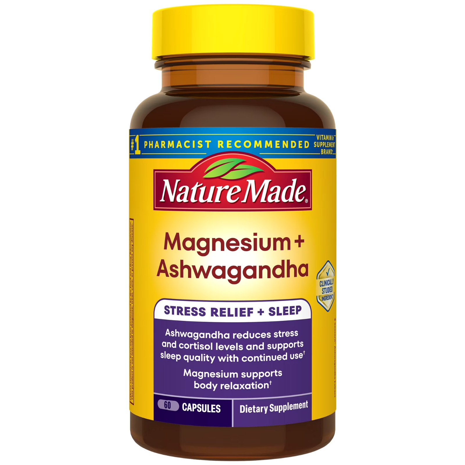 Nature Made Magnesium + Ashwagandha Capsules, Stress 60 Count (Pack of 1)