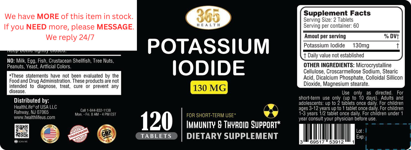 Potassium Iodide130 mg – KI Tablets- 120 Count (Pack of 1), White