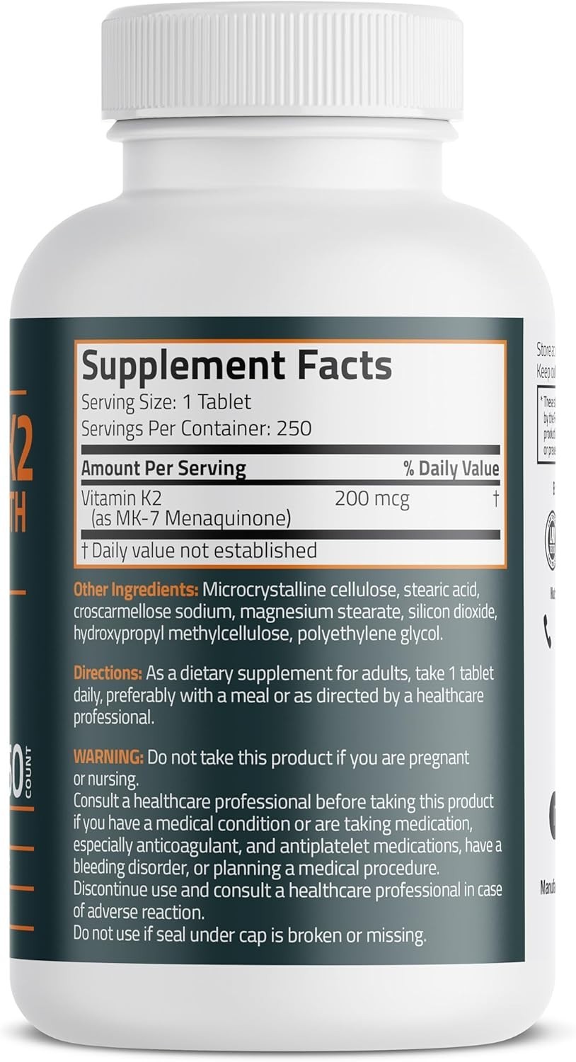 Bronson Vitamin K2 MK-7 200mcg Extra Strength, 250 250 Count (Pack of 1)