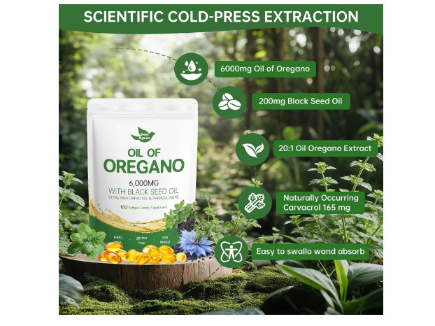 Oil of Oregano 6000mg with Black Seed Oil Softgels – 180 Capsules