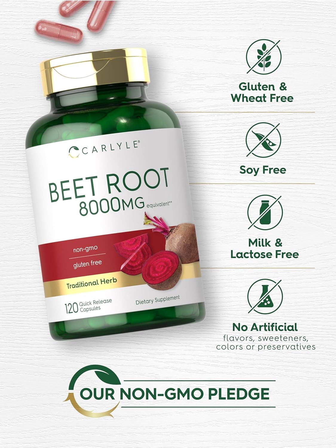 Carlyle Beet Root Capsules 8000mg, 120 Count, Non-GMO & Gluten Free