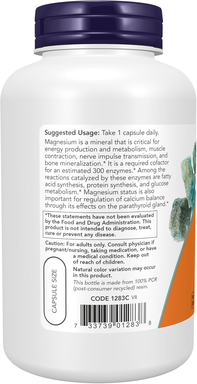NOW Magnesium 400 mg 180 Veg Capsules Nervous System Support Non-GMO Vegan