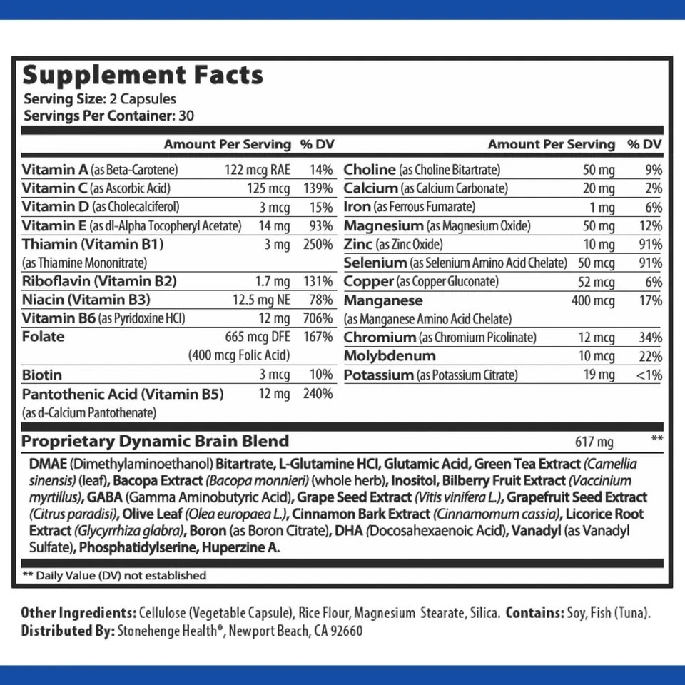 Dynamic Brain Supplement 60 Capsules–Memory Focus Clarity-Pack of 5