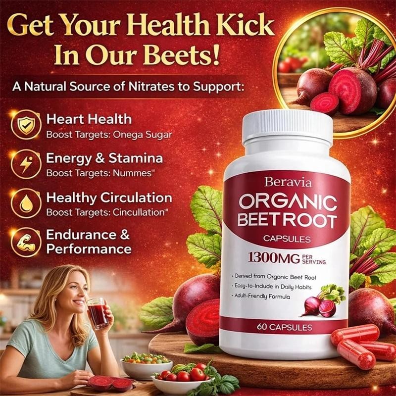 Beravia Organic Beet Root Capsules, Purely Natural, Non-GMO 60-Counts