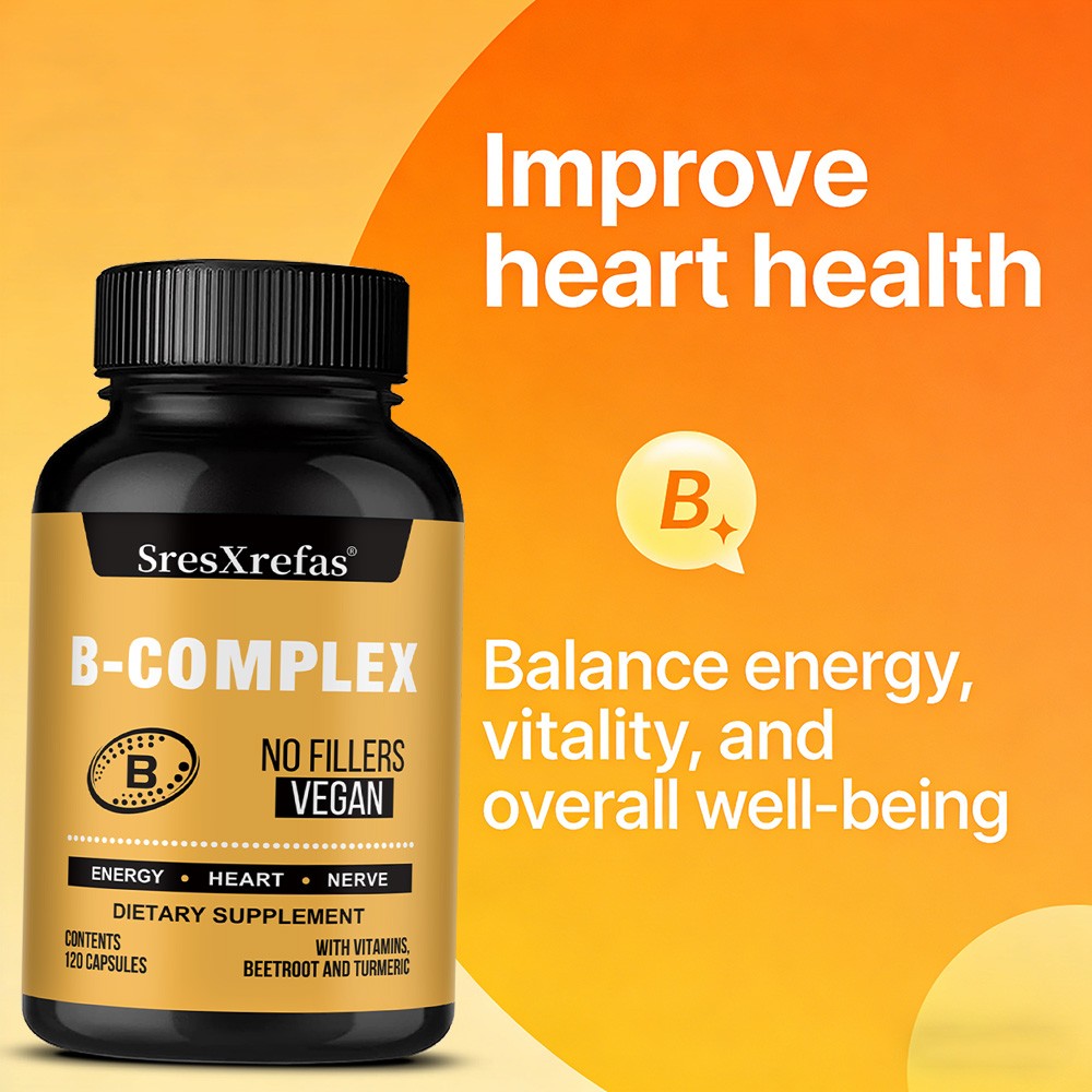 Vitamin B Complex B1 B2 B3 B5 B6 B12 With Turmeric Root Energy 30/60/120Capsules