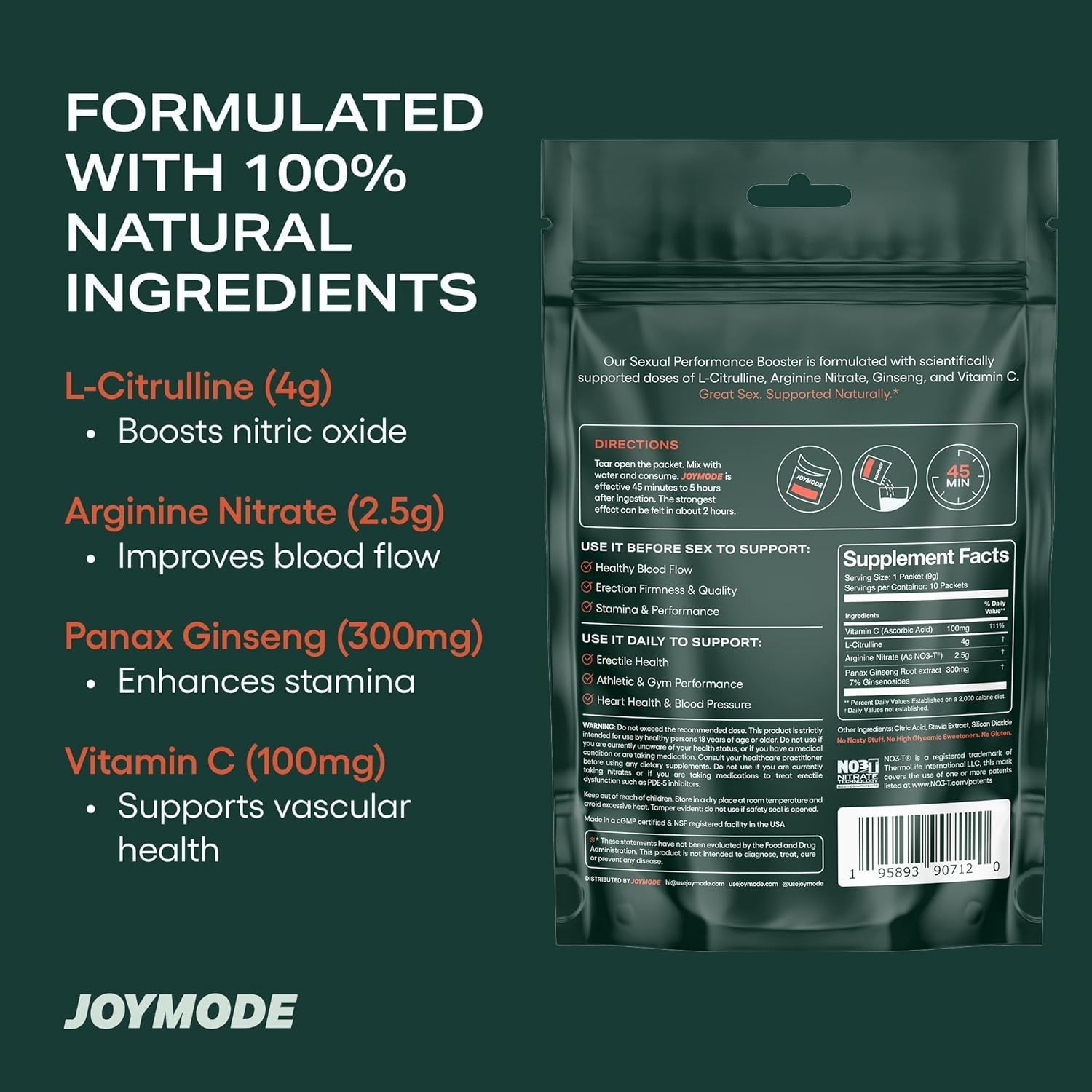 JOYMODE Performance Booster w/Arginine Nitrate, L-Citrulline, Vitamin C, Gin…