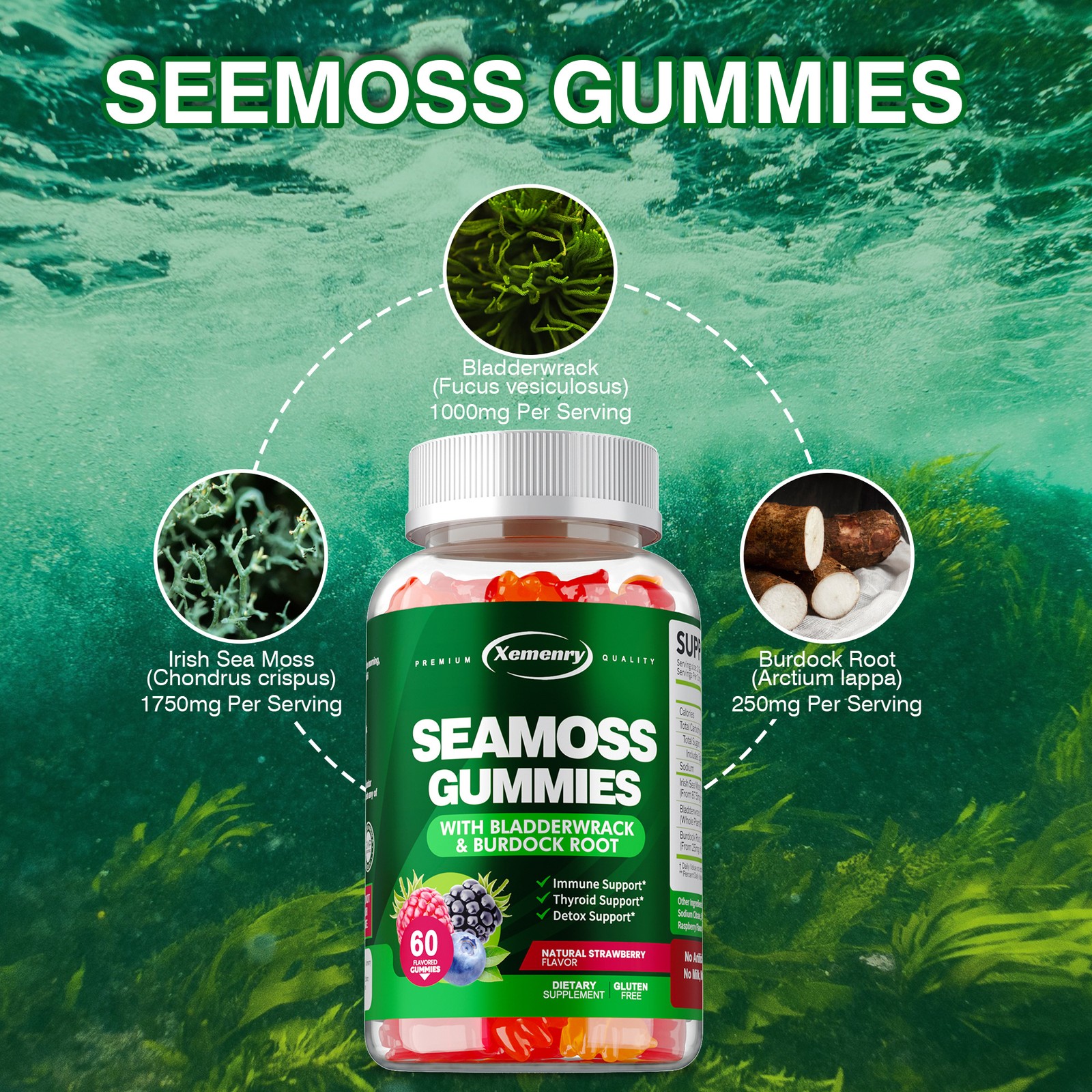 Seamoss Gummies 3000mg – Detox,Thyroid Health, Digestive and Immune Support
