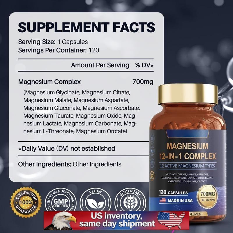 1-3 PACK Magnesium Complex 700mg 12 in 1 Magnesium Supplement with 120 counts-+