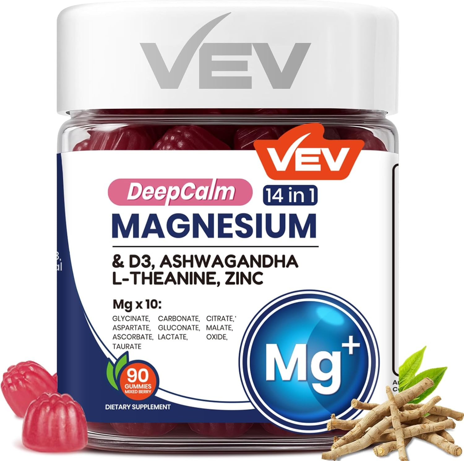 VEV Magnesium Citrate and Glycinate Gummies for Adults 14 in 1 Magnesium and d3,