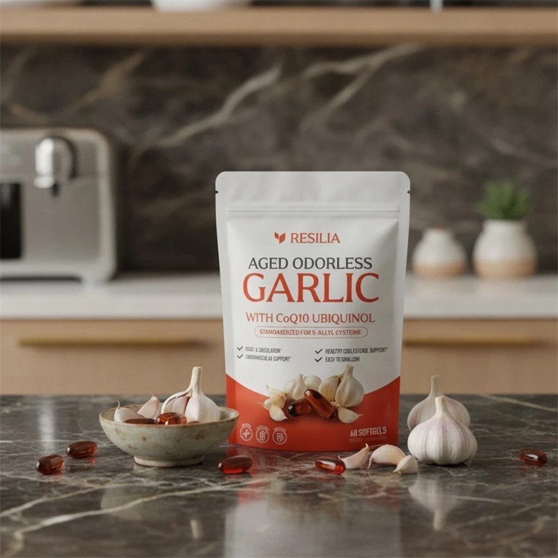 Resilia Garlic Extract 600mg Softgels (60 Count) Odorless Aged Garlic Extra