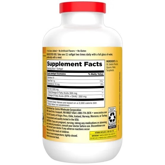 Kirkland Signature Fish Oil 1000 mg Supports Healthy Heart 400 Softgels