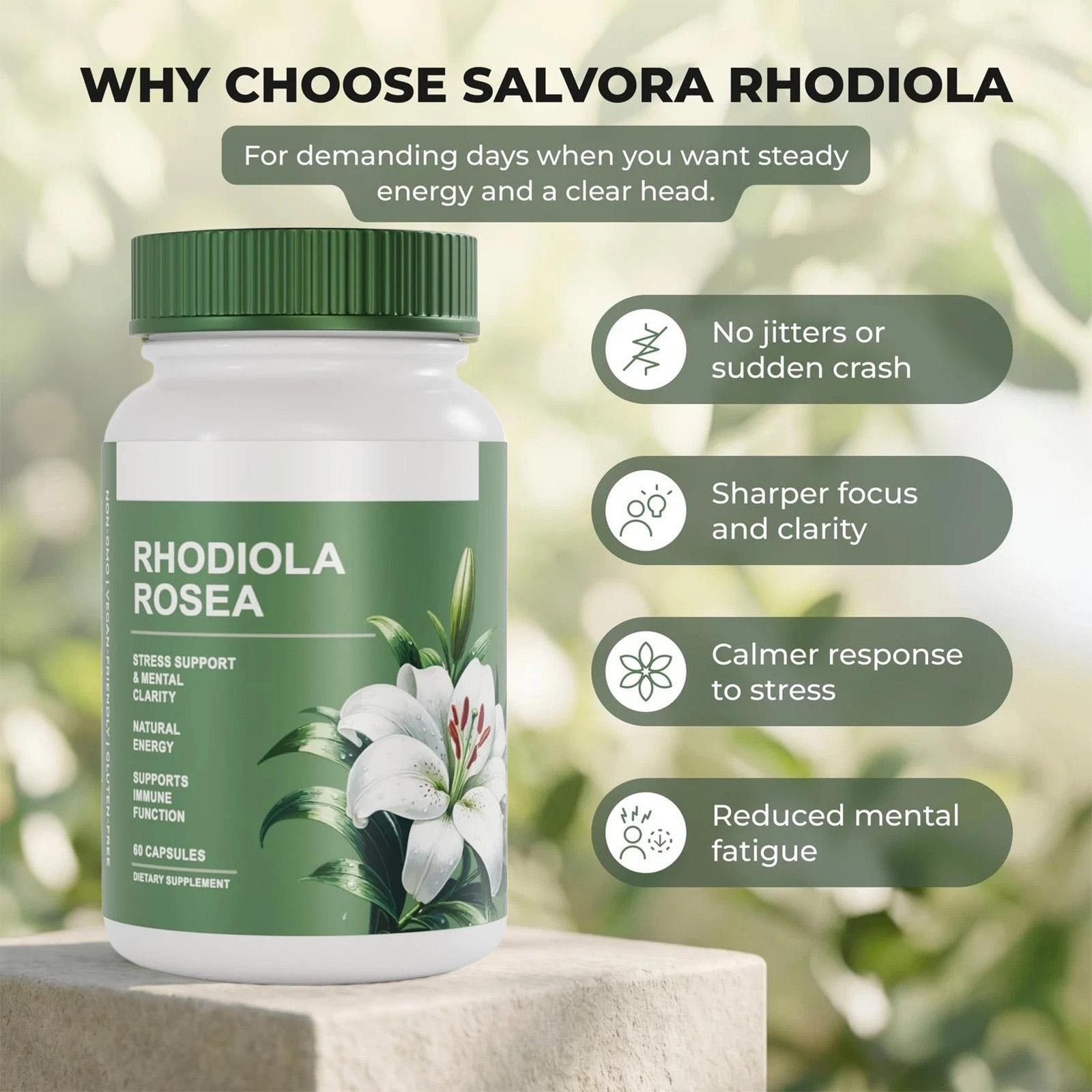 (3 PACK) Salvora Rhodiola Rosea Supplement–Golden Root Adaptogen Capsules 180PCS