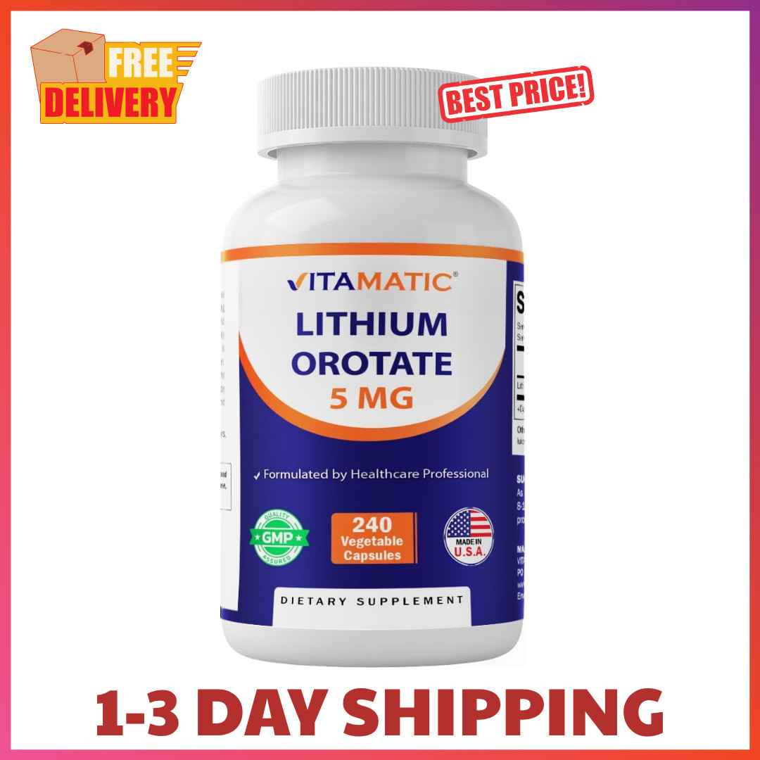 Vitamatic Lithium Orotate 5mg, 240 Veggie Capsules, Non-GMO, Gluten Free!!!