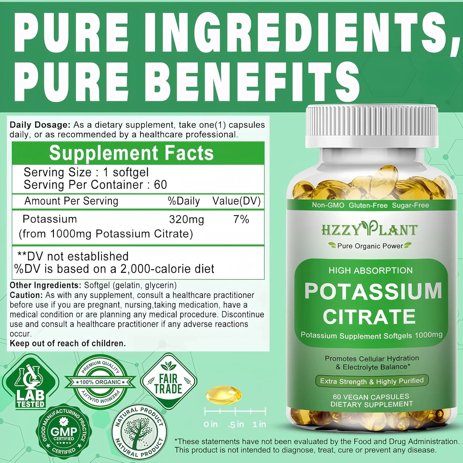 Potassium Supplement Softgels, High Absorption Potassium Citrate 1000Mg for Musc