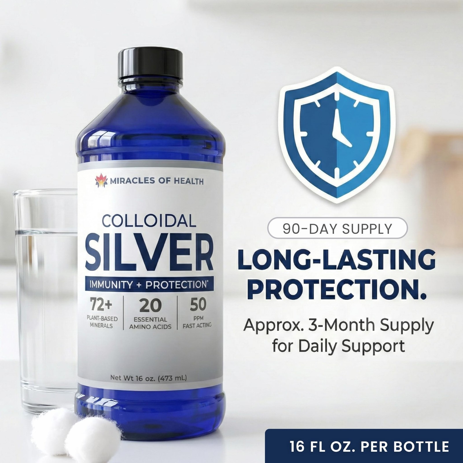 Colloidal Silver 16 oz – 50 PPM Liquid Silver | 16 fl oz Liquid Colloidal Sil…