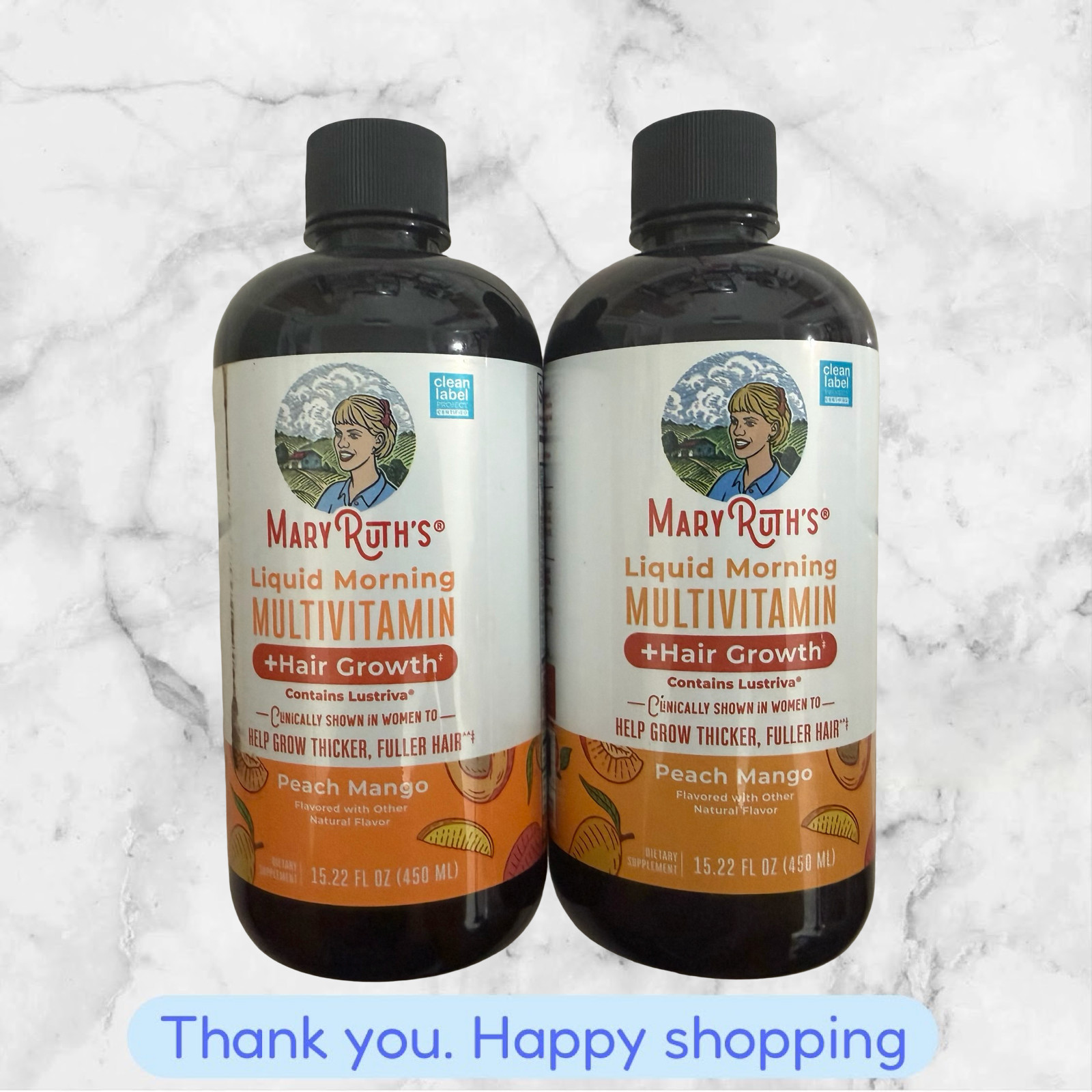 FOR 2 Liquid Morning Multivitamin + Hair Growth Peach Mango 15.22 fl oz (450 ml)