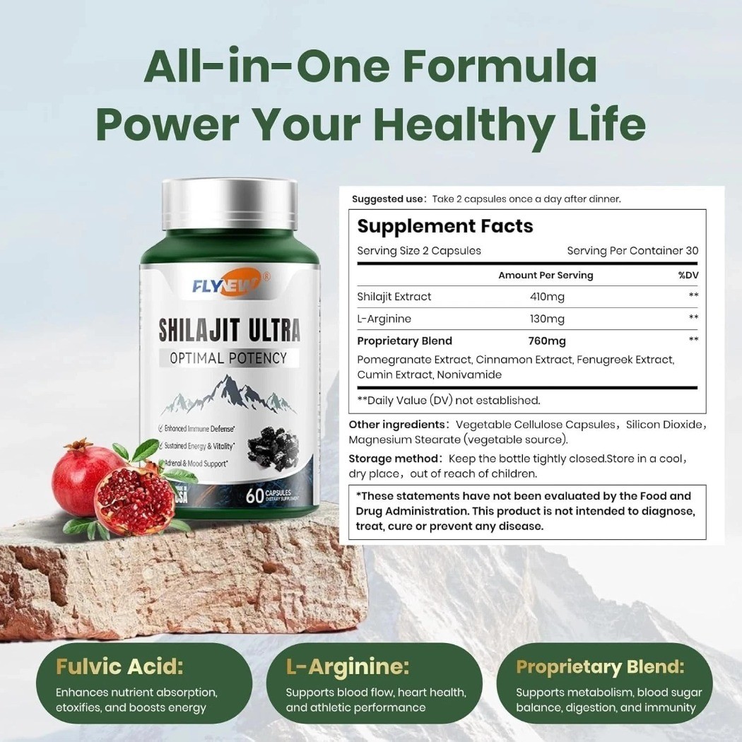 3 pack ~ Flynew Shilajit Ultra Optimal Potency, Shilajit Extract with L-Arginine