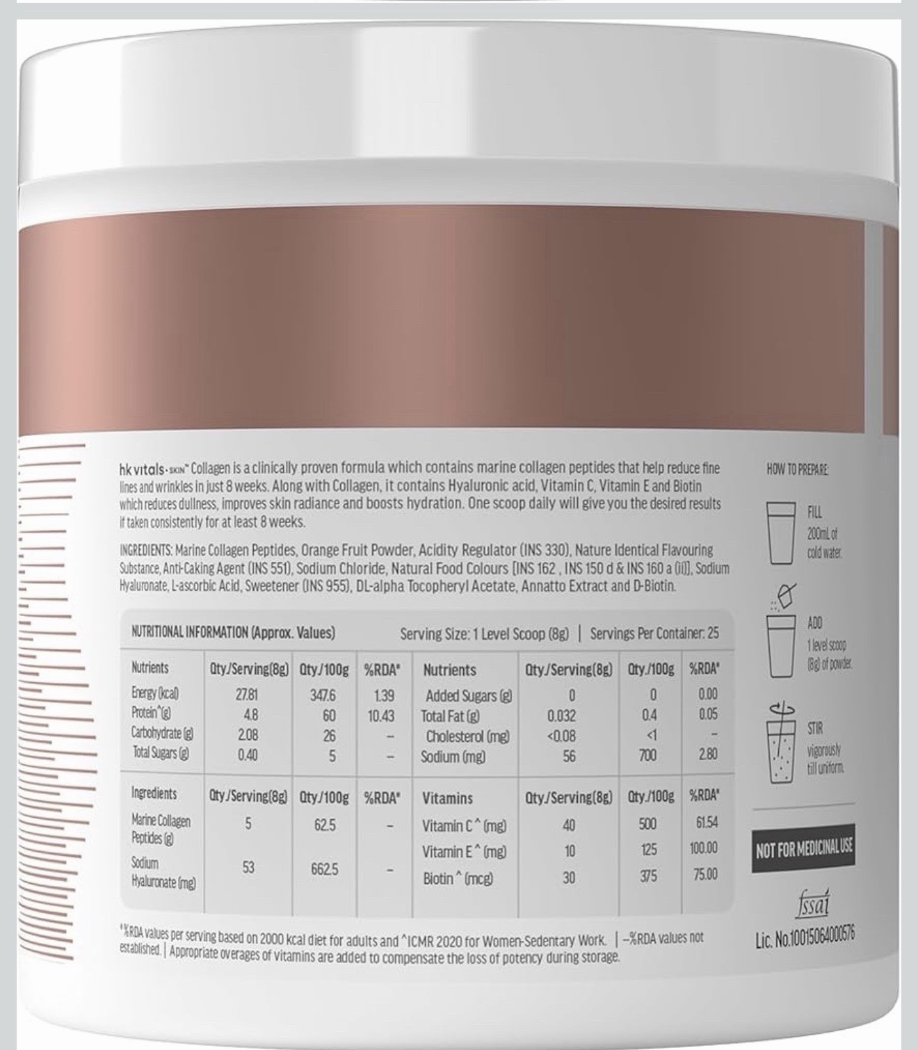 hk vitals Skin Radiance Marine Collagen Supplement Powder(orange 200g)VitaminC,E