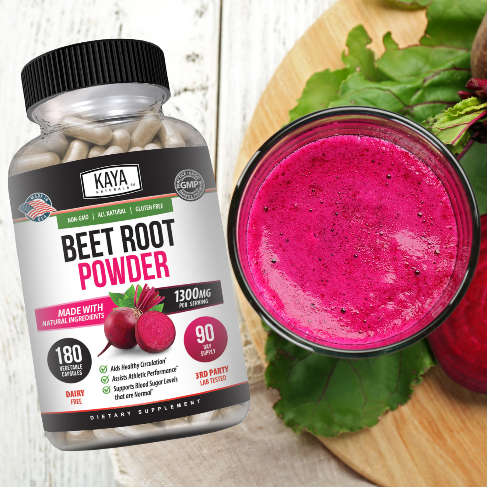 Organic Beet Root Powder 1300mg 180ct Nitric Oxide Booster Superfood Beetroot