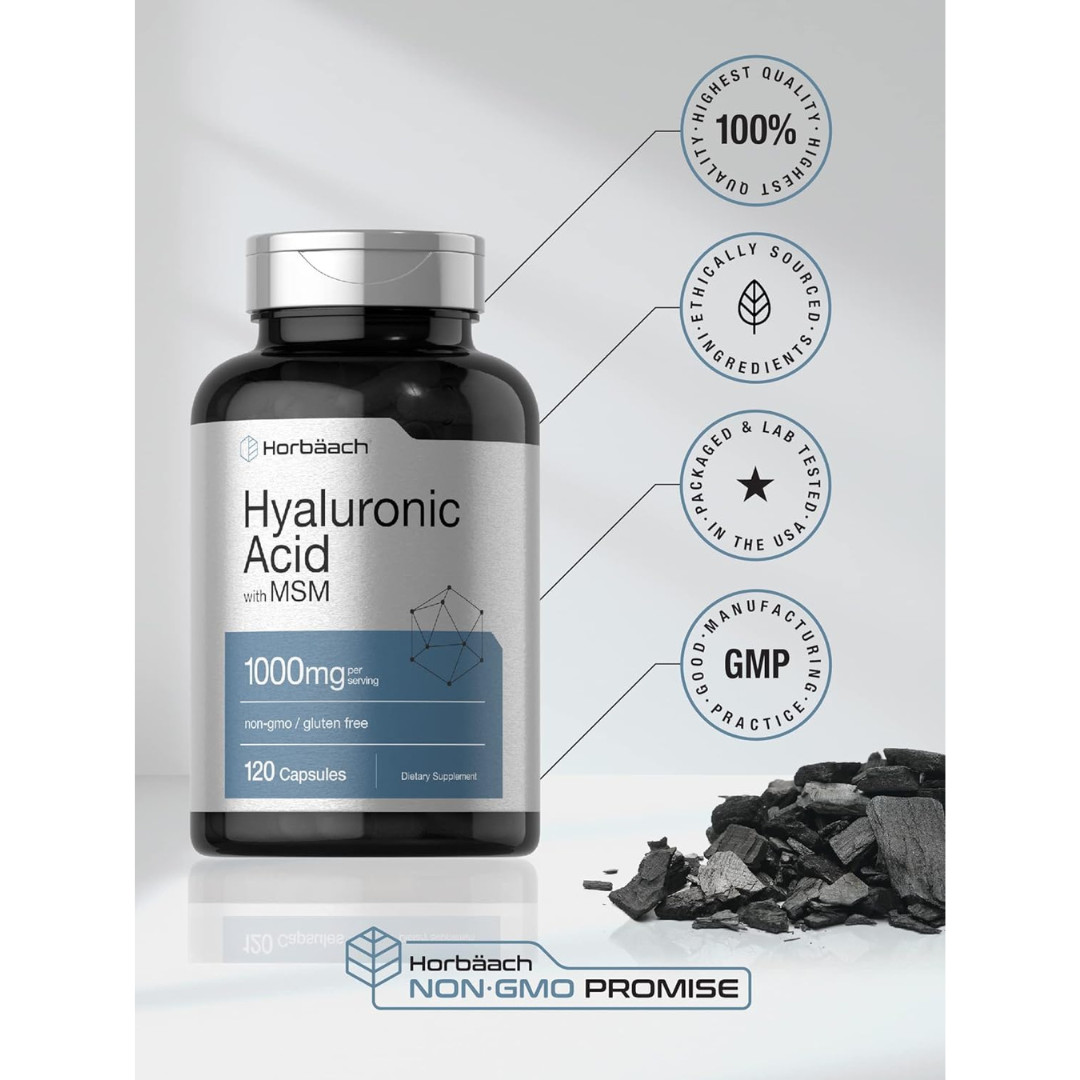 Hyaluronic Acid with MSM | 1000 mg | 120 Capsules | Non-GMO |Free Shipping