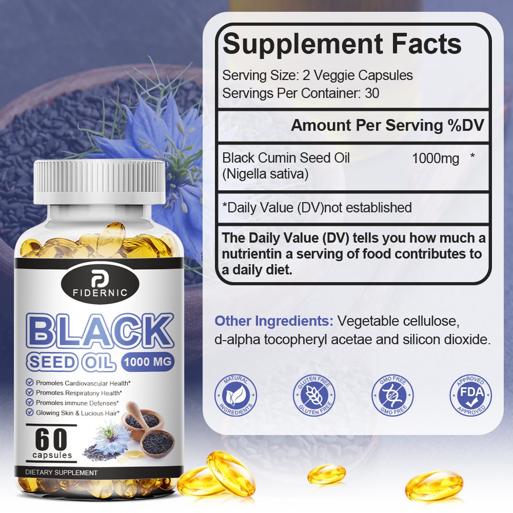 FIDERNIC Black Seed Oil 1000mg 60 Capsules Supplement