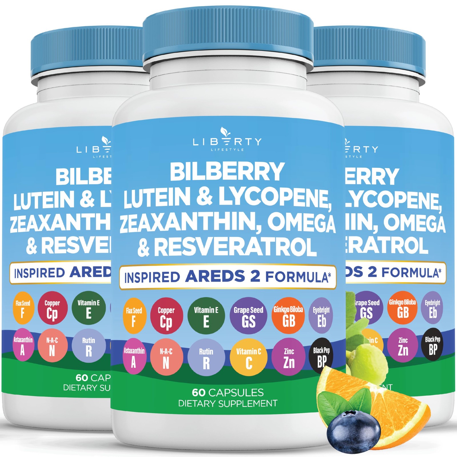 Liberty Lifestyle Eye Health Vitamins with Bilberry, 60 Count (Pack of 3)