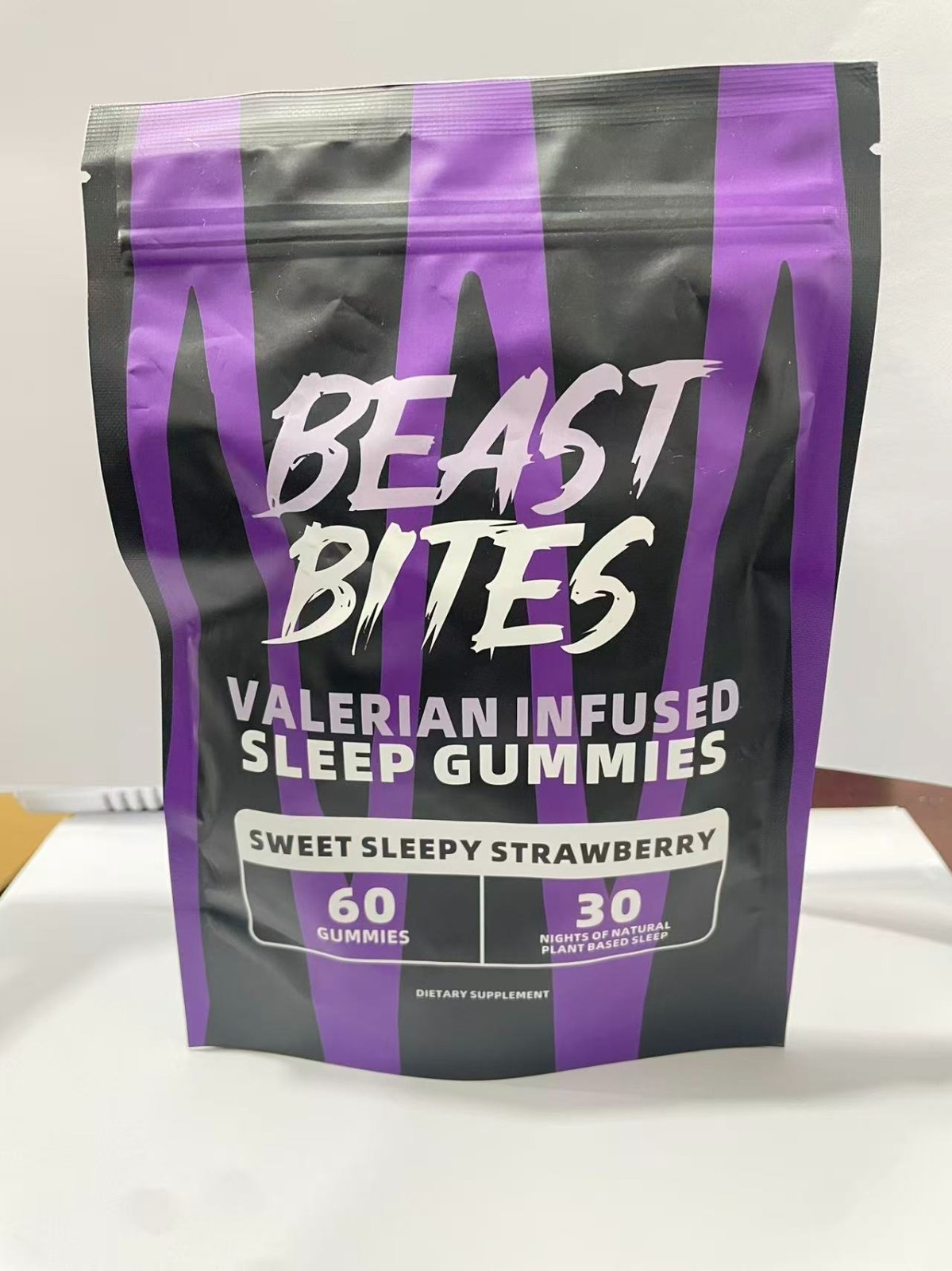 Beast Bites Sleep Gummies Valerian Infused Strawberry Natural Sleep Aid 60 Count