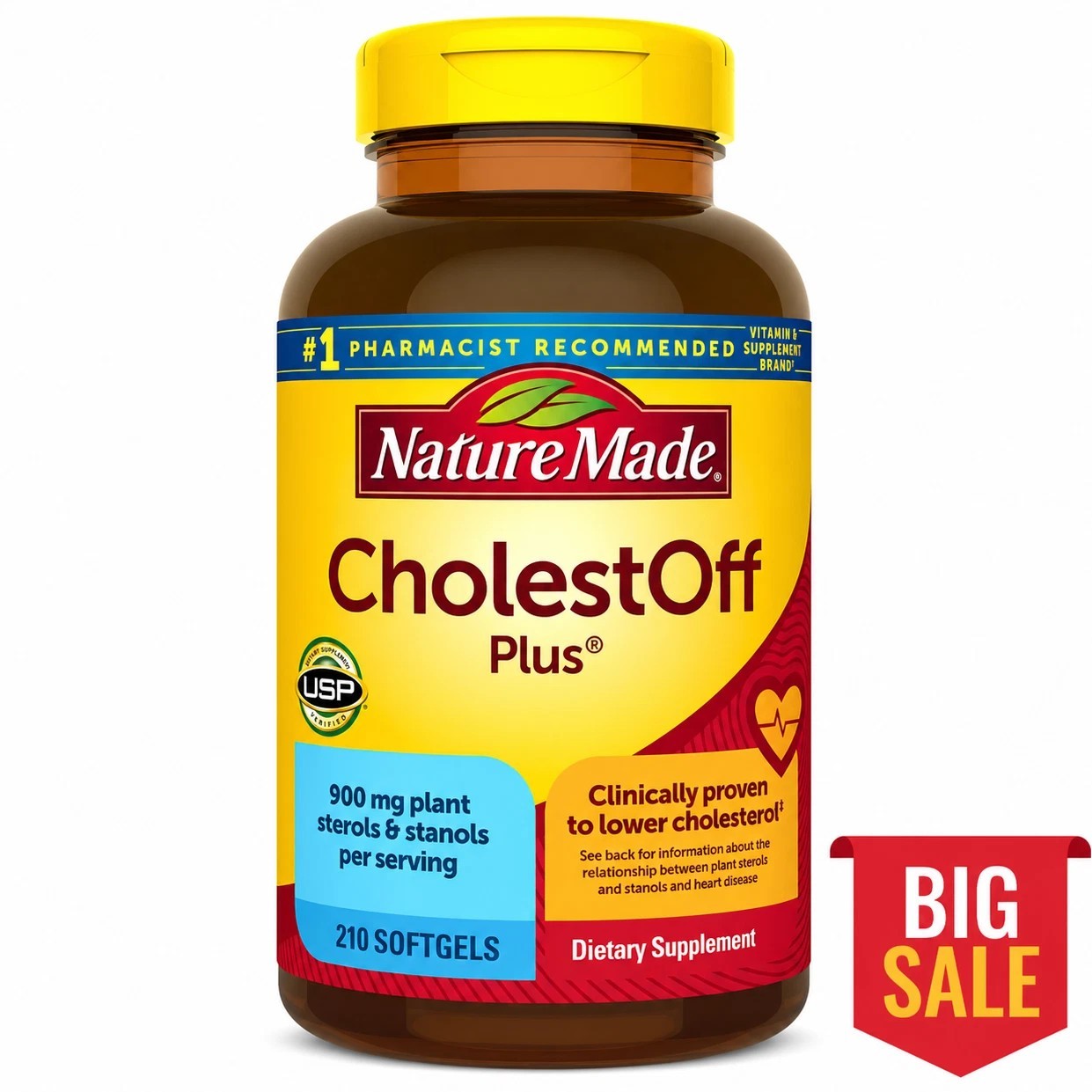 Nature Made CholestOff PLUS 900mg 210 Softgels Lower Cholesterol Expiry 3/2027