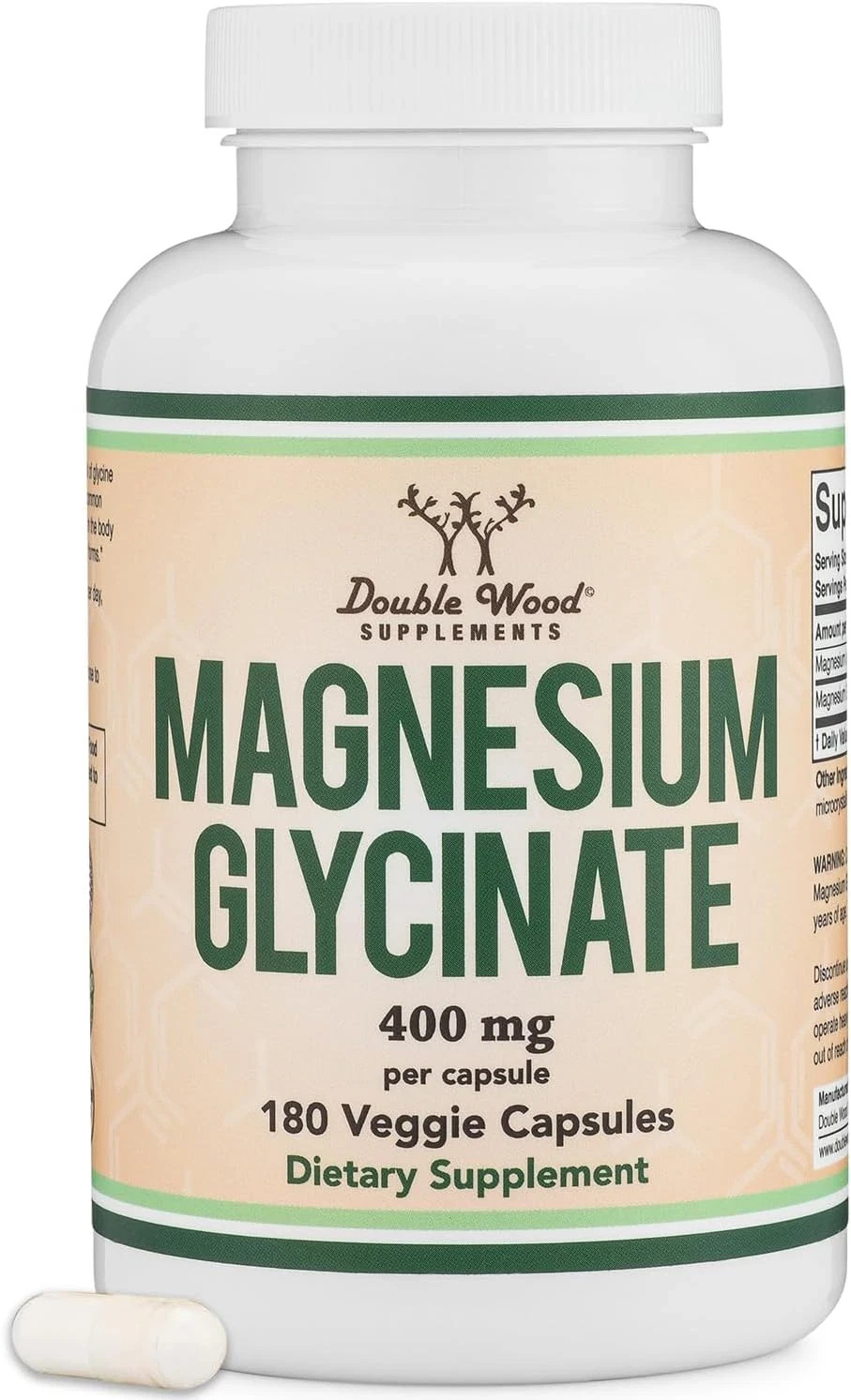 Double Wood Supplements Magnesium Glycinate 400Mg | 180 Capsules | Sleep, Muscle