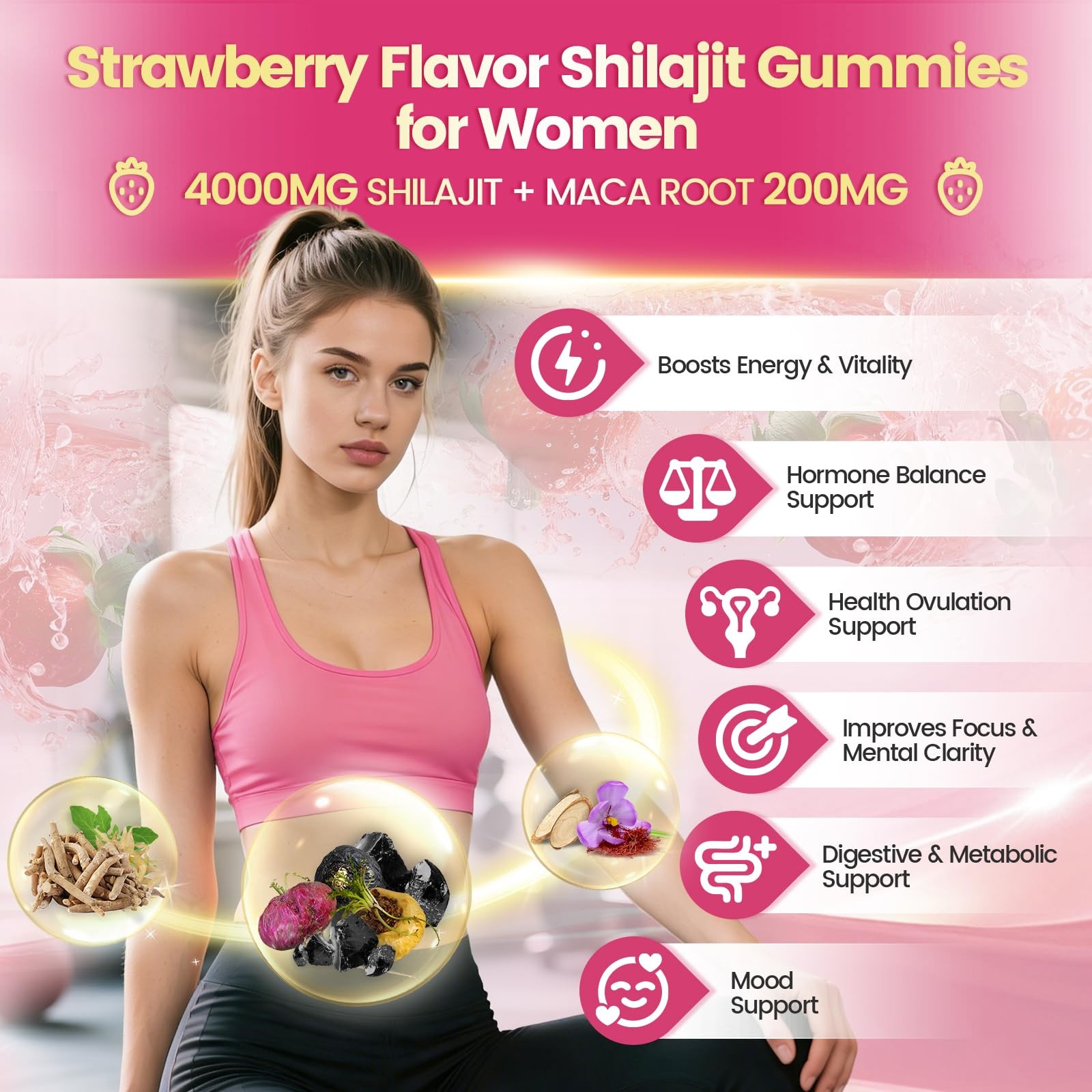 Himalayan* Shilajit* Gummies with 60 Count (Pack of 1), .Pink