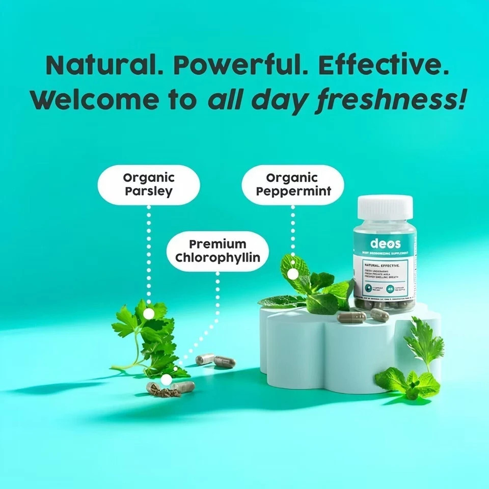 2 PACK DEOS Internal Deodorant Supplement for Full Body Odor Control, 30-Capsule