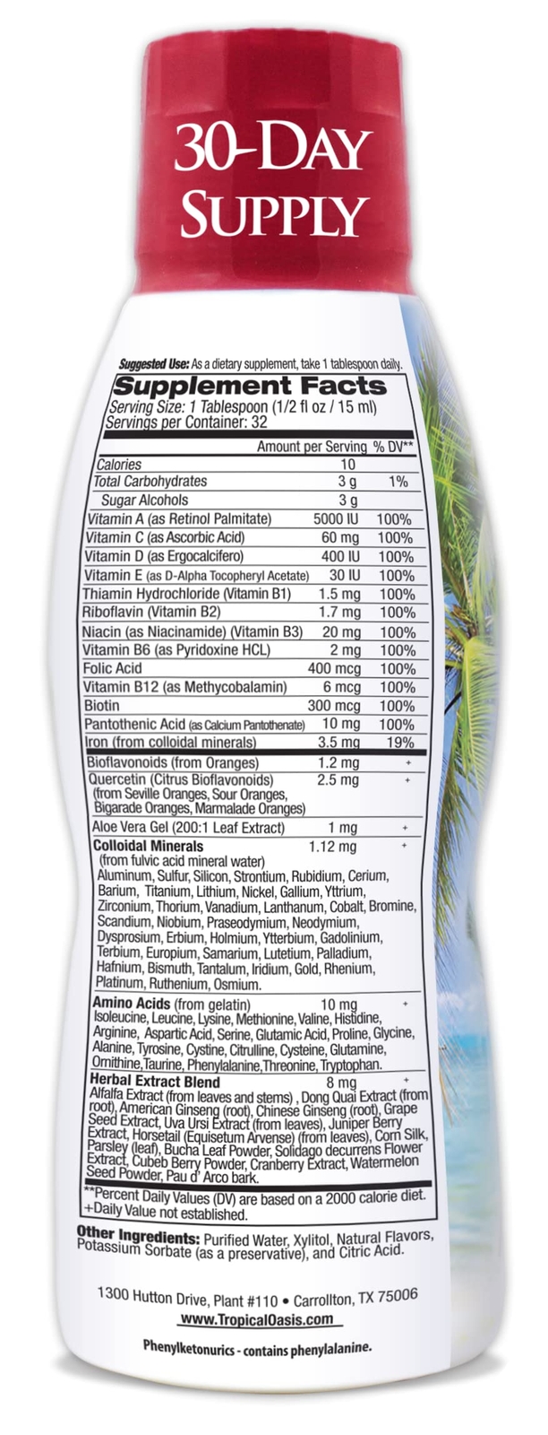 Tropical Oasis Liquid Multivitamin with Minerals Amino Acids 16 Fl Oz