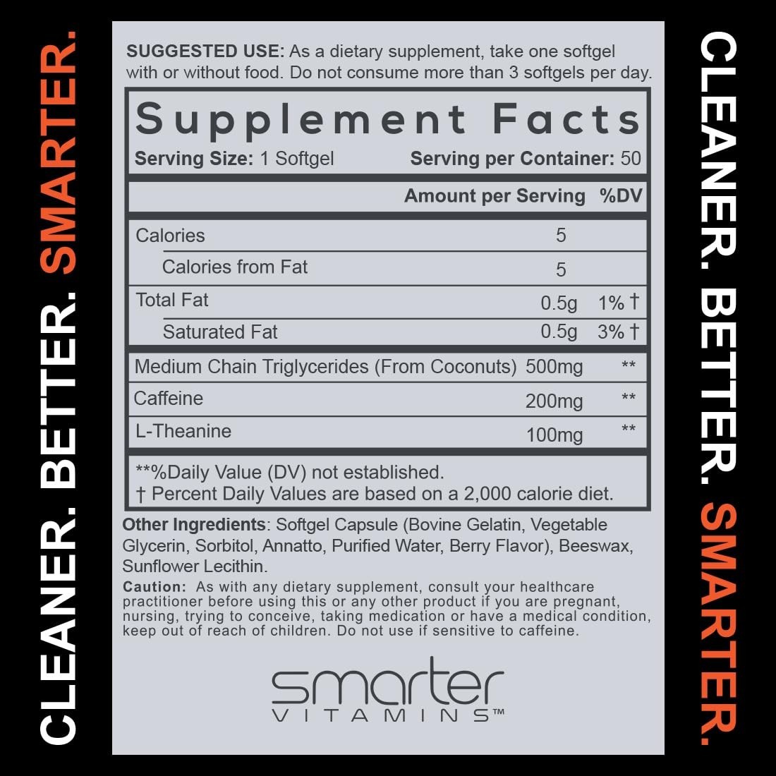 200mg Caffeine Pills with MCT Oil & L-Theanine – Energy, Focus, 50 Softgels