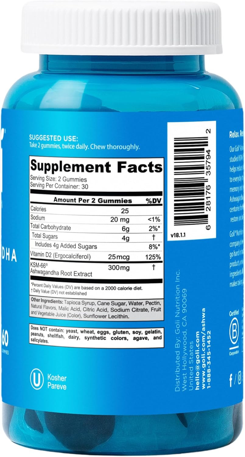 Ashwagandha & Vitamin D Gummy – 60 Count – Mixed Berry, KSM-66, Vegan, Plant Bas