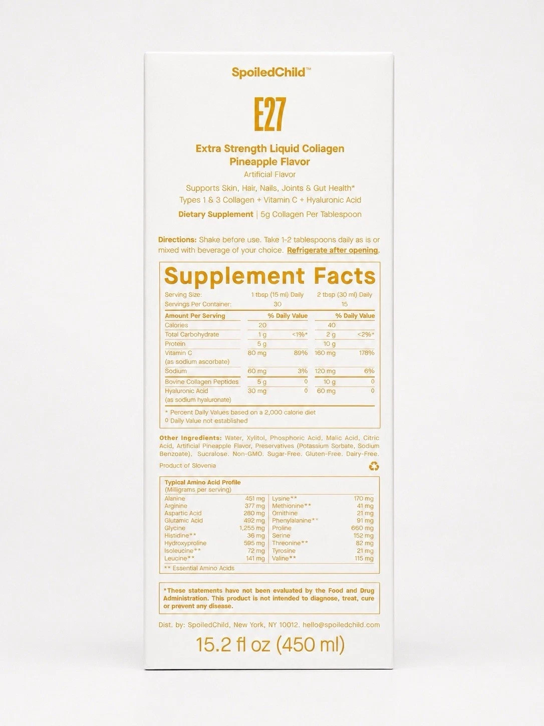 SpoiledChild E27 Liquid Collagen Pineapple Extra Strength Sugar-Free 15.2 fl oz