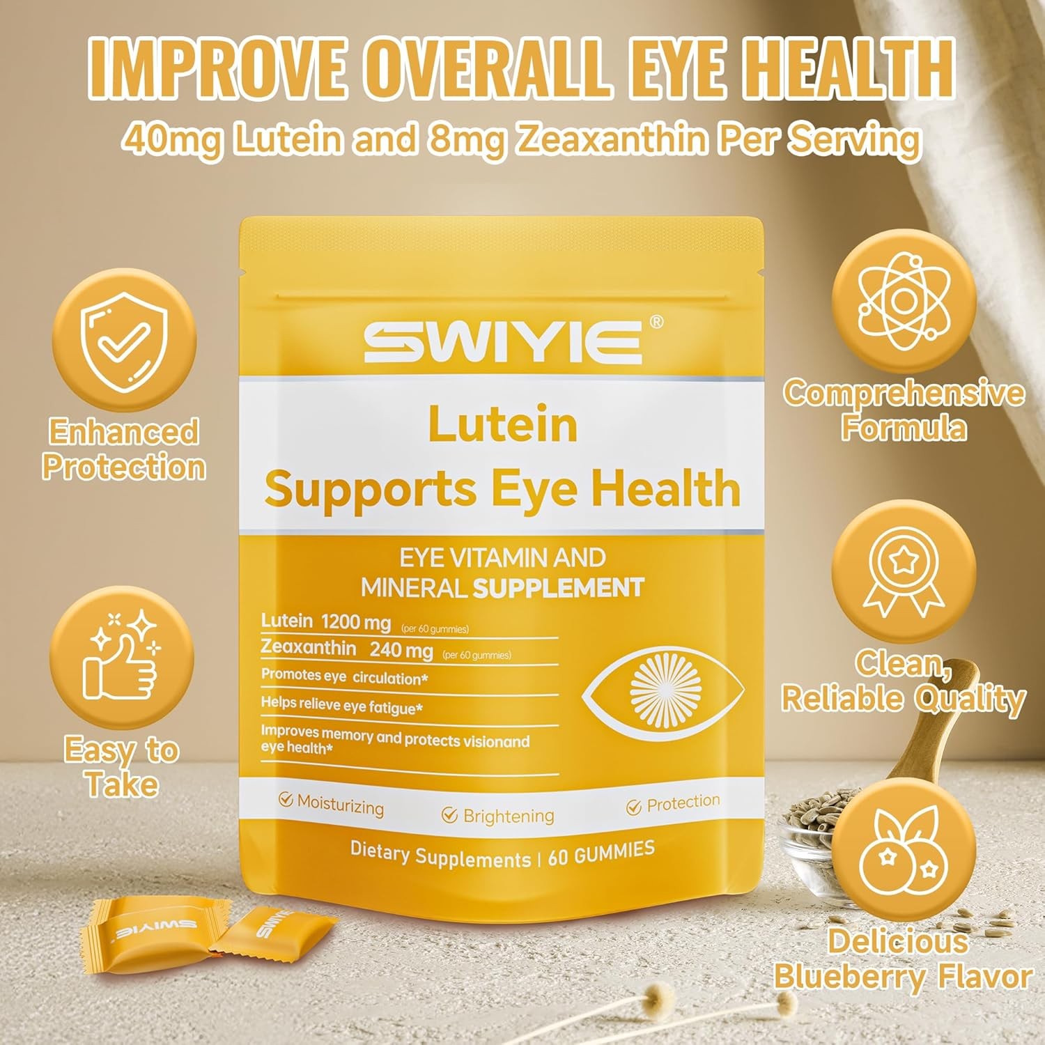 Lutein 60 Gummies C Eye Vitamin and Mineral Supplement with 20mg Lutein