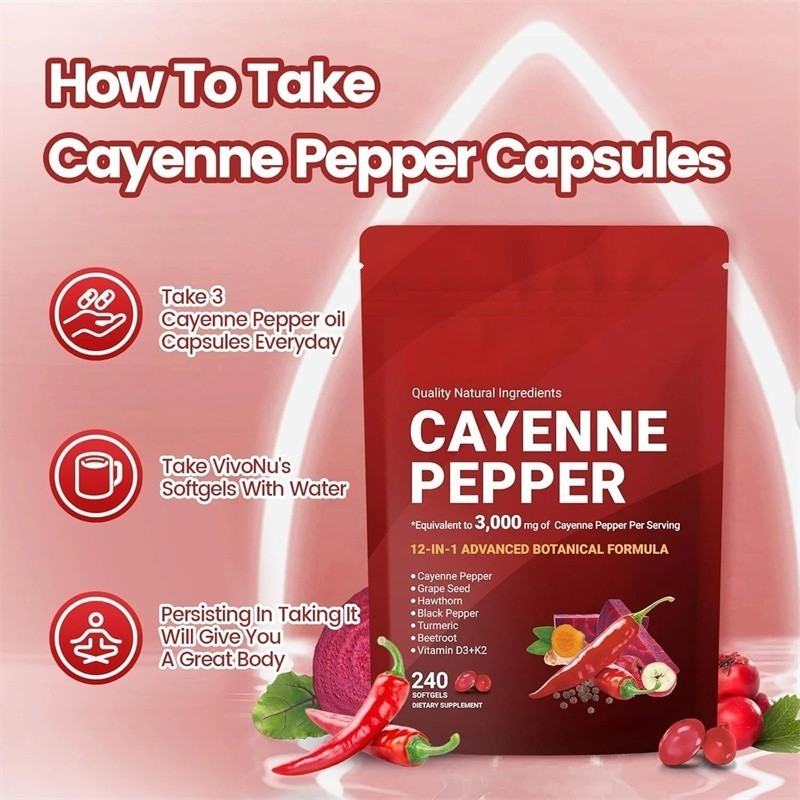 Cayenne Pepper Softgels Supplement, Supports Leg Vein, 240 Softgels /1 Bag US