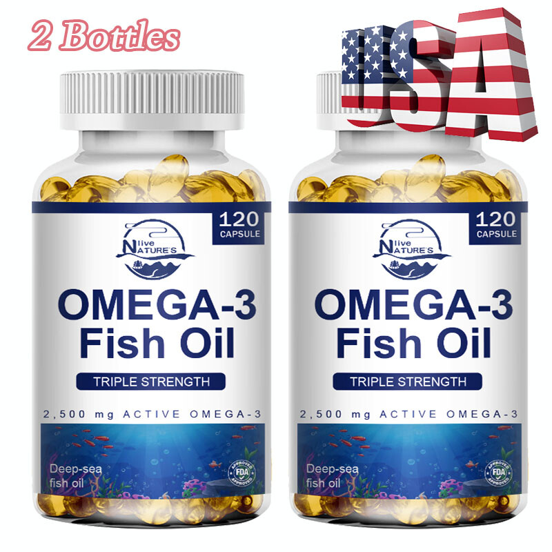 2PACKS Omega 3 Fish Oil Capsules 3x Strength 3600mg EPA & DHA, Highest Potency