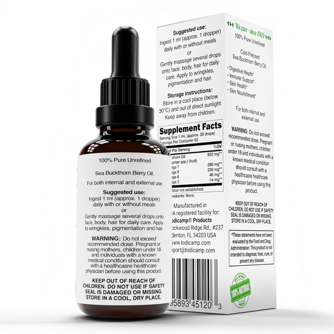 Organic Sea Buckthorn Oil – 2 fl oz SeaBuckthorn Berry Oil Omega Supplement